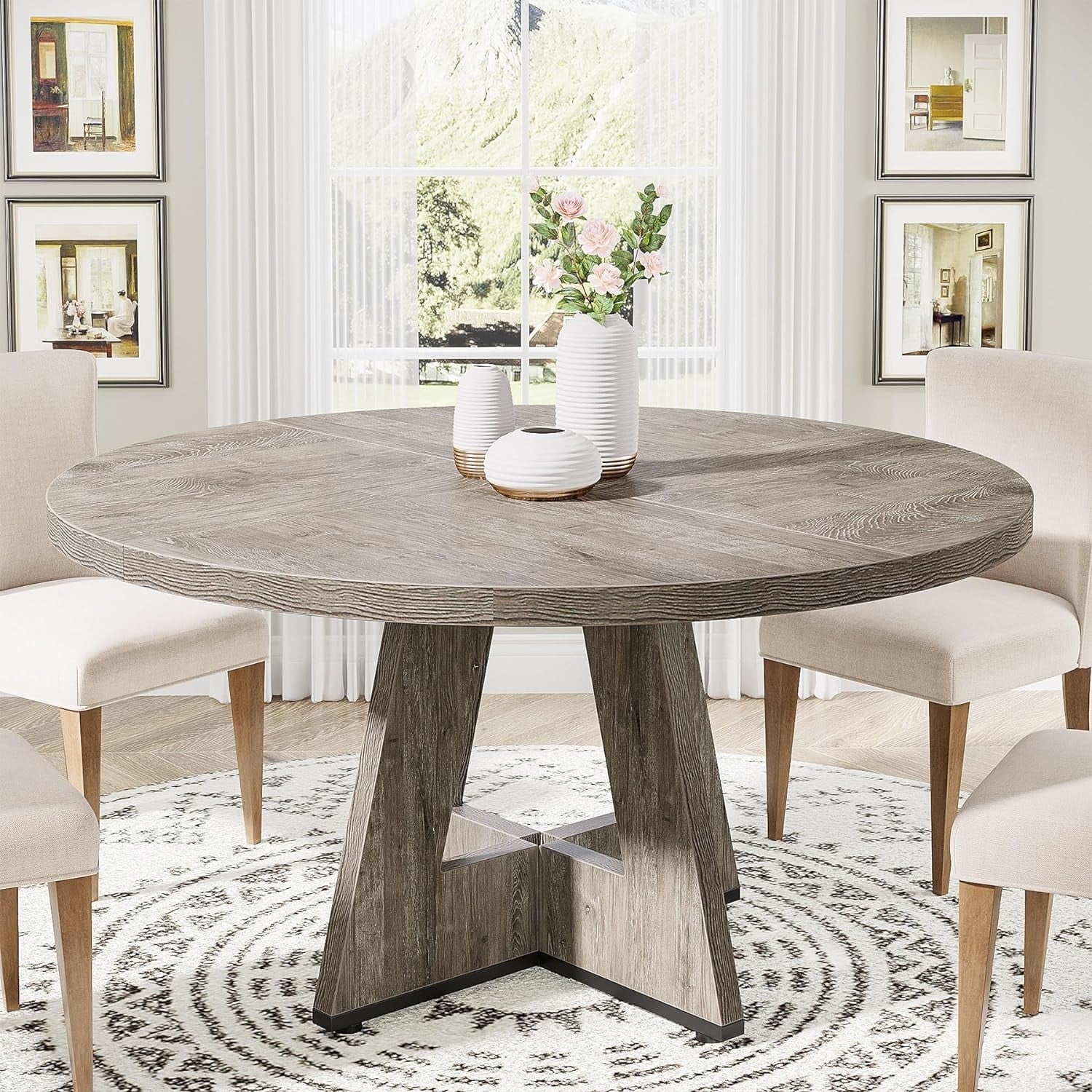 Dining Table with Weathered Grey Finish and Angled Legs