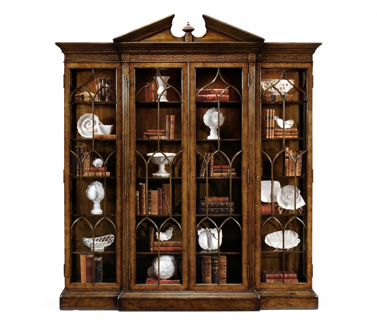Display Cabinet: Triple Breakfront and Split Pediment Finial