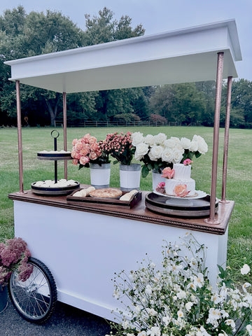 Display Cart with Copper Poles for White Dessert Station
