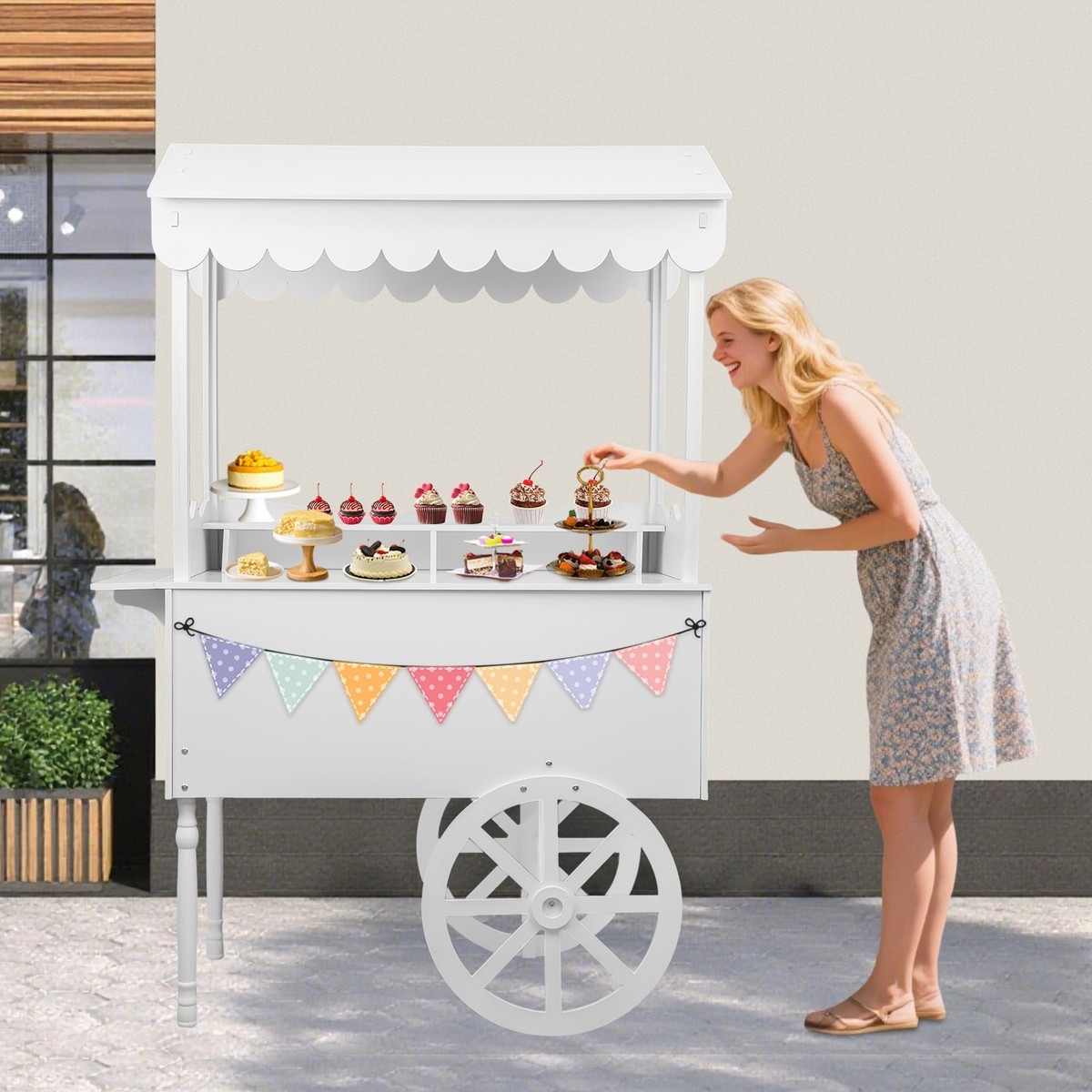 Display Cart with Pastel Bunting and Scalloped Canopy