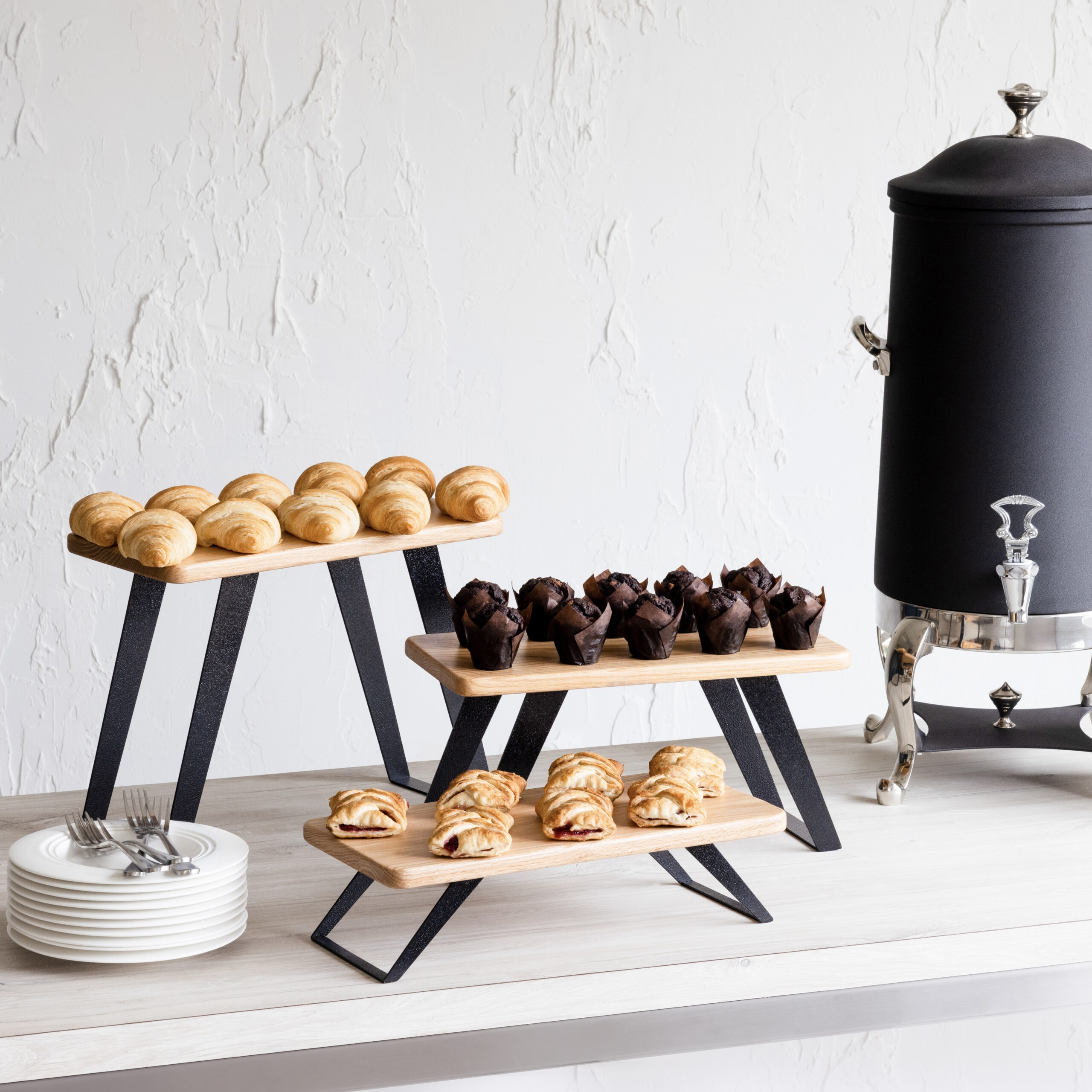 Display Risers: Mixed Material Graduated Wood Buffet Risers