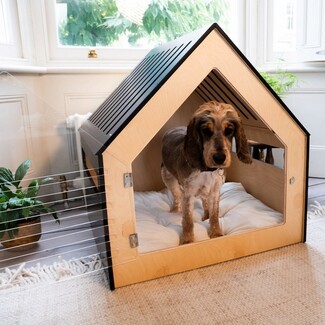 Dog House: Matte Black Slatted Roof Luxury Indoor Dog Kennel
