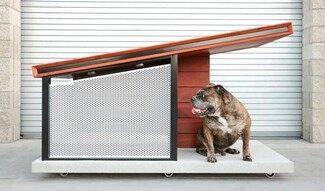 Dog House: Perforated Mesh and Concrete Base Industrial Pet Shelter