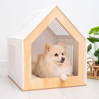 Dog House: White Two-Tone Geometric Silhouette Indoor Pet House