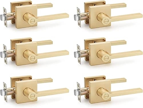 Door Handle Square Rosette Lever Style Brushed Gold