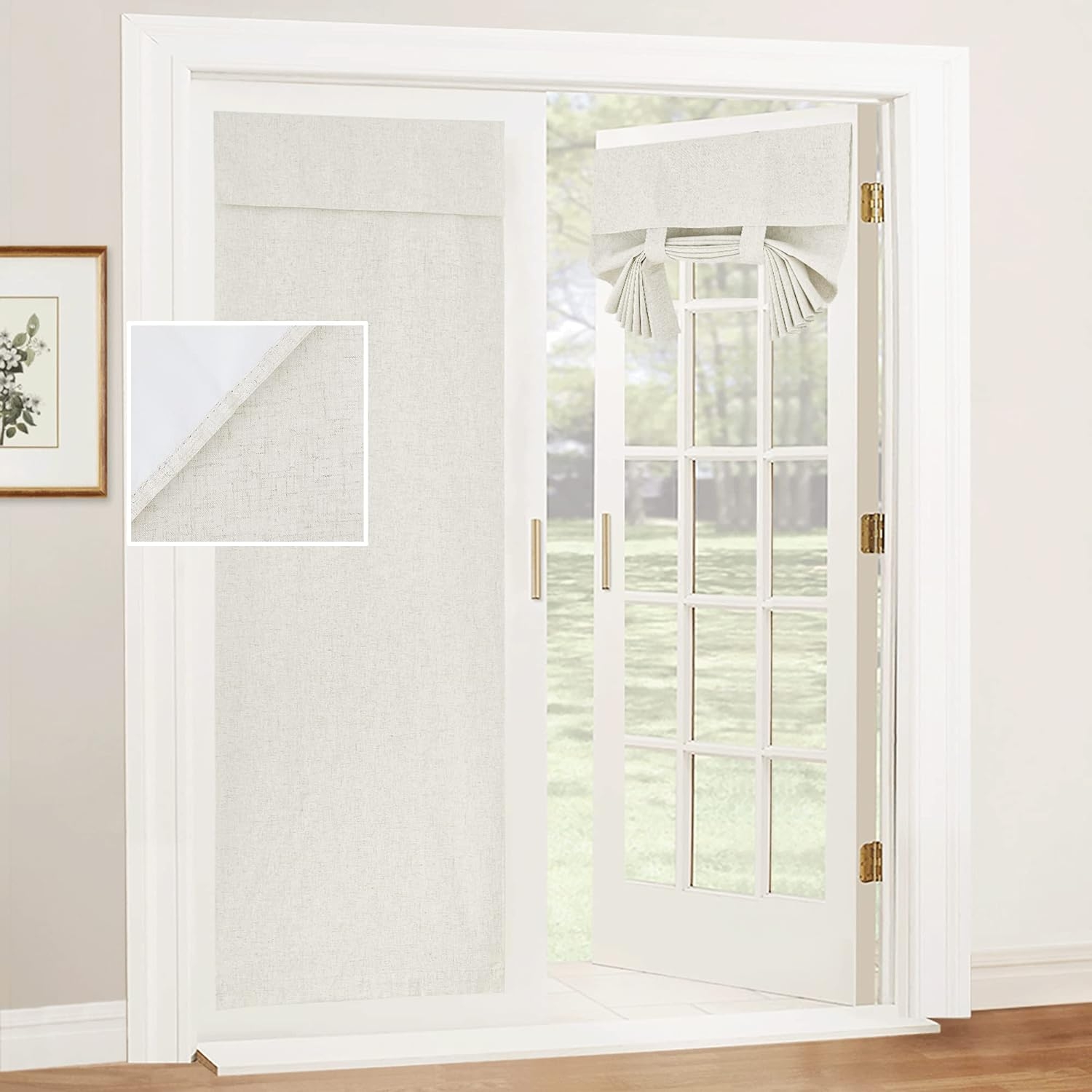 Door Shades: Tie Up Door Shades Linen Like Texture Straps