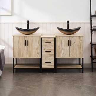 Double Bathroom Vanity Ombre Boat Vessel Sinks with Iron Frame