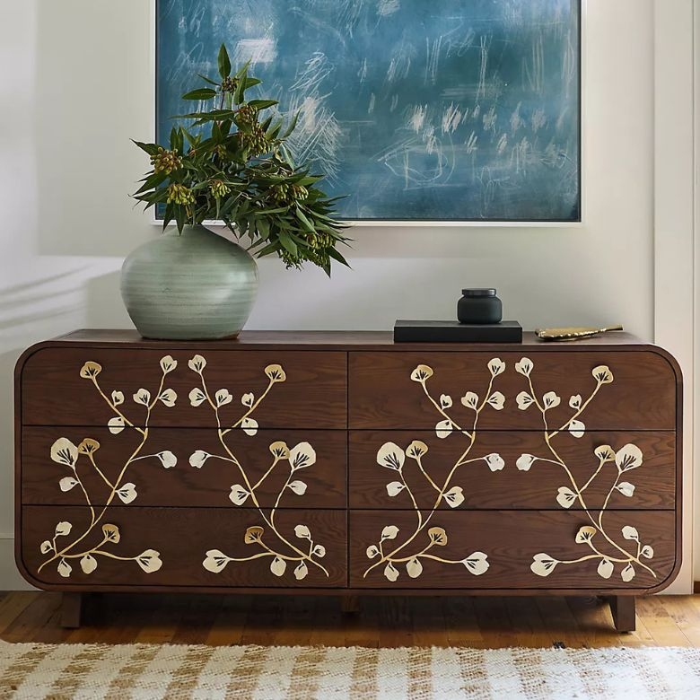 Double Dresser Botanical Inlay Dresser with Rounded Corners
