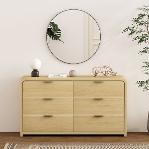 Double Dresser in Oak Finish with Six Drawers and Curves