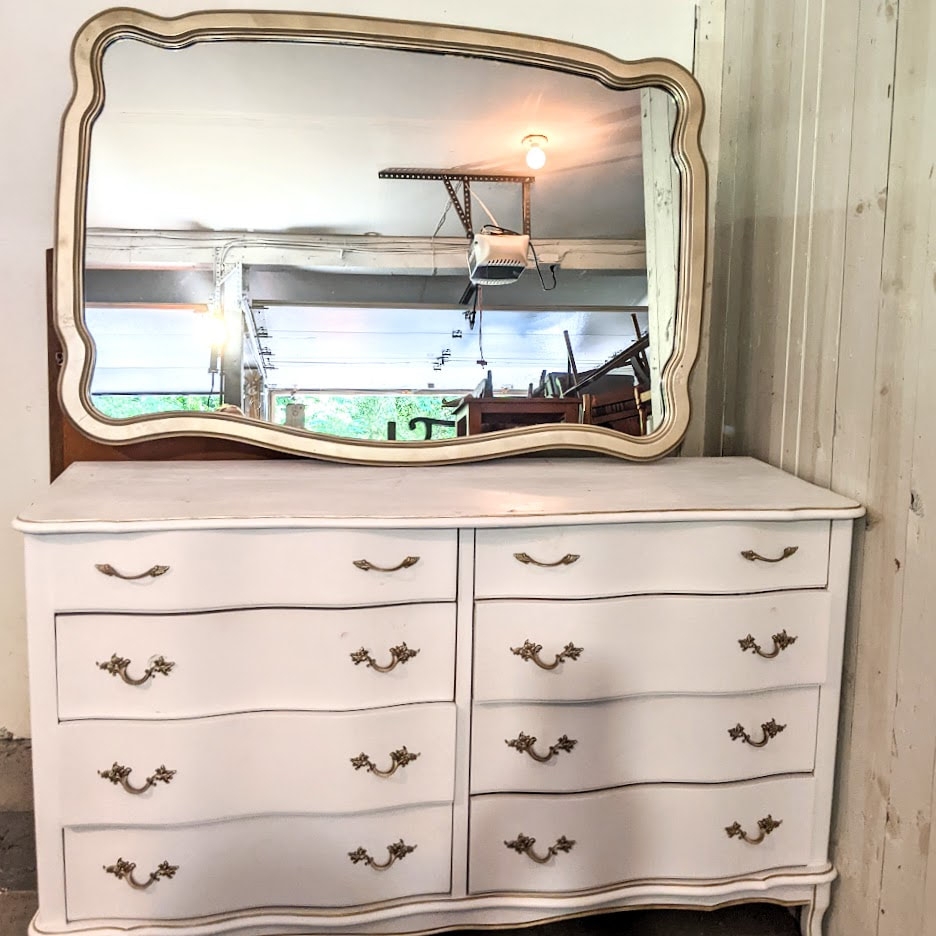 Double Dresser with Gold Trim and Serpentine Storage