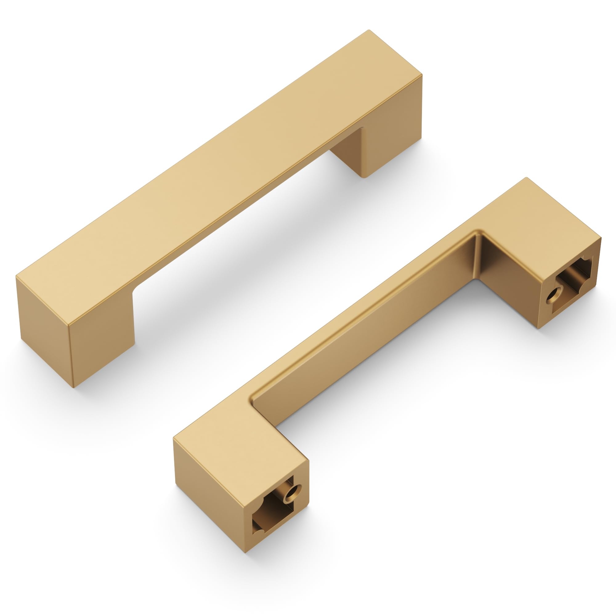 Drawer Pull Brushed Brass Rectangular Profile Square Posts