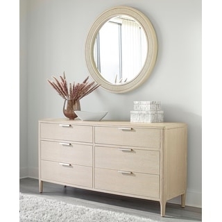 Dresser And Mirror in Whitewashed Finish and Metal Pulls