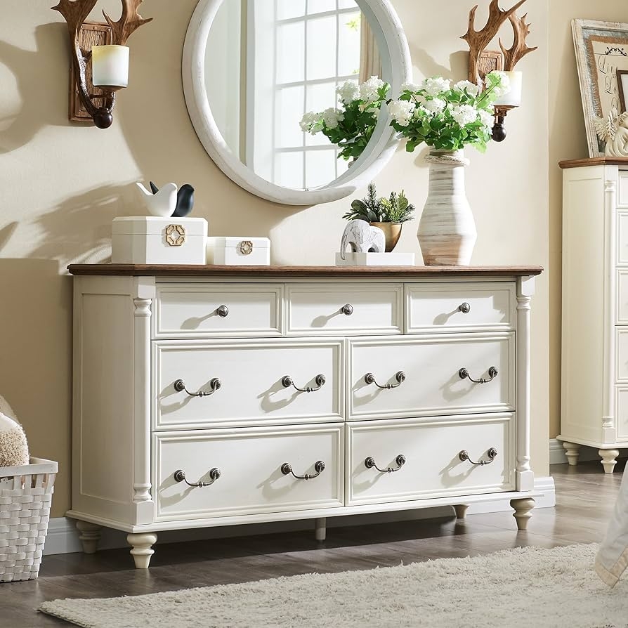 Dresser Chest Farmhouse 7 Drawer Dresser with Column Decor