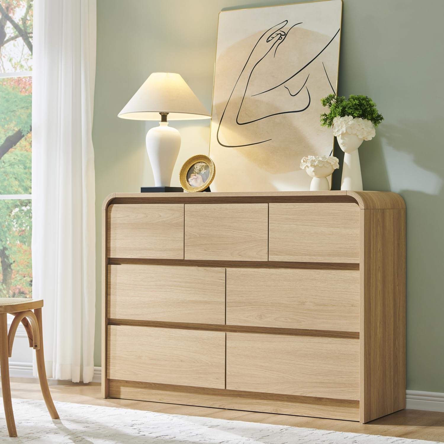 Dresser featuring Curved Profile Design and Natural Texture
