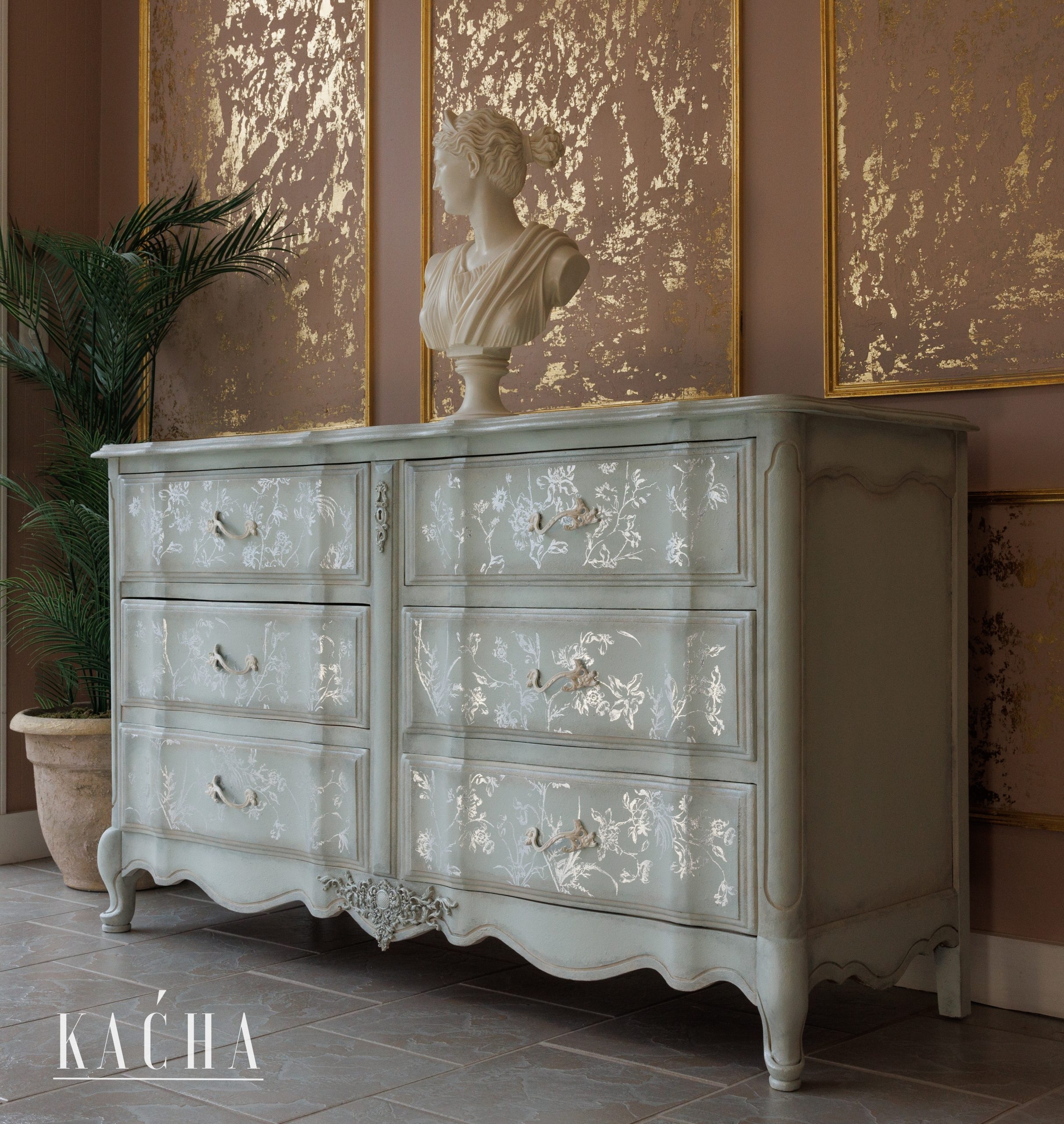 Dresser featuring Floral Stenciling and Rococo Apron