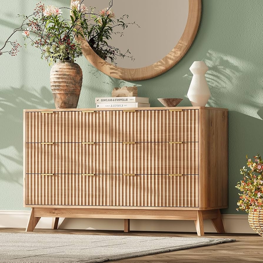 Dresser featuring Fluted Fronts and Tapered Wooden Legs