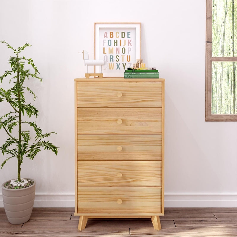 Dresser Five Stacked Drawers Blonde Wood Grain Nursery Chest