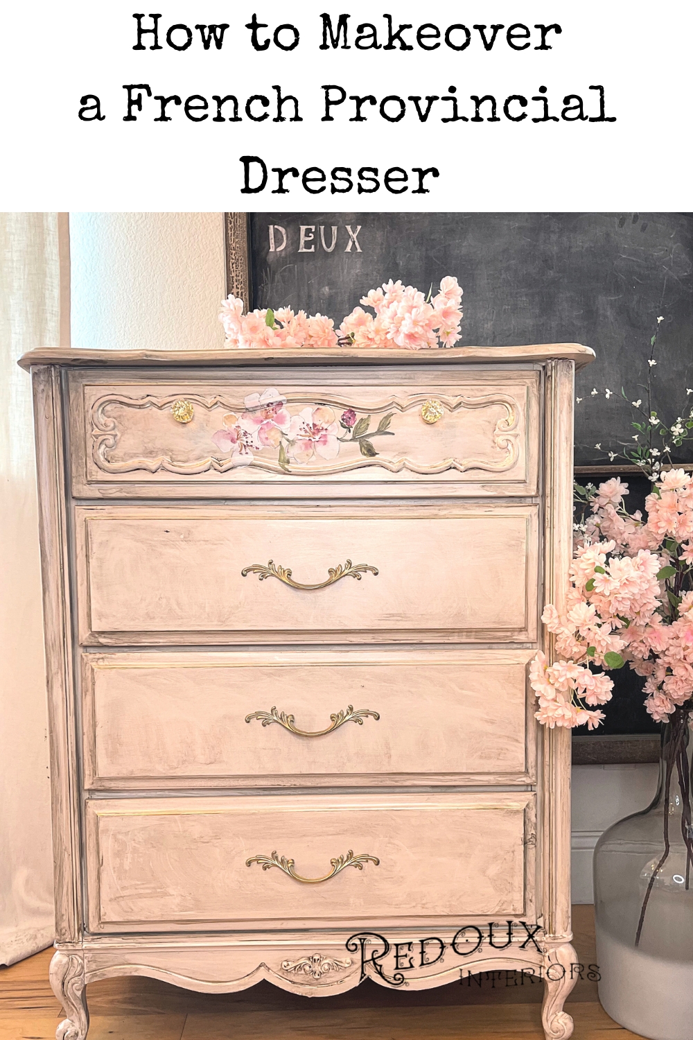 Dresser in Distressed Pink with Hand Painted Floral