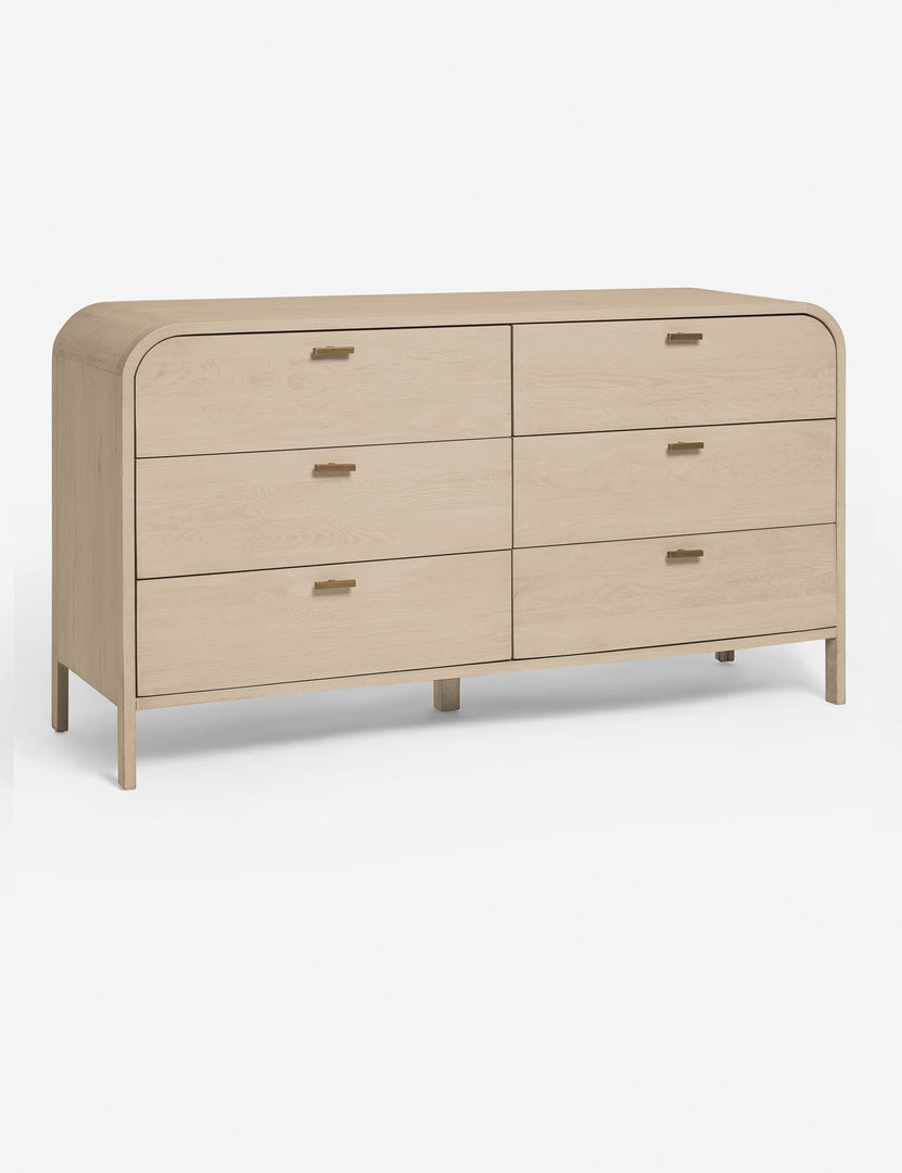 Dresser in Light Washed Wood with Curved Corners and Pulls