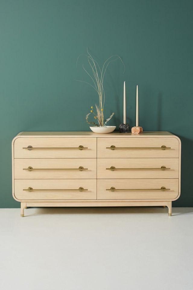 Dresser Light Wood Rounded Corners Brass Leg Caps Chest