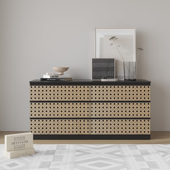 Dresser Matte Black Cane Weave Overlay Ikea Malm Rattan Hack