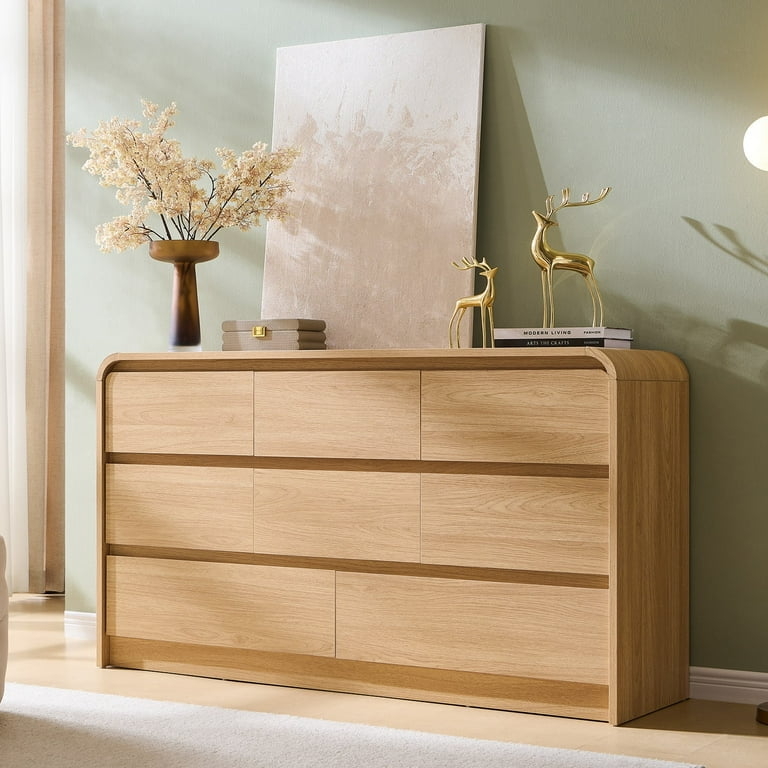 Dresser Natural Oak Curved Profile Wide Oak Chest Of Drawers