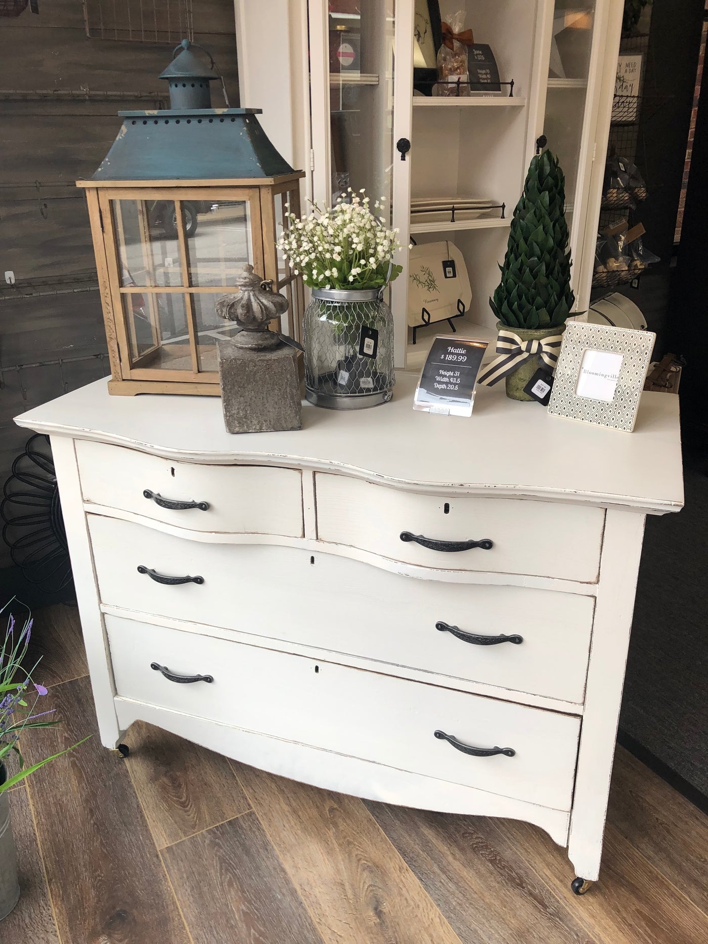 Dresser Off White Metal Casters Vintage Bow Front Dresser