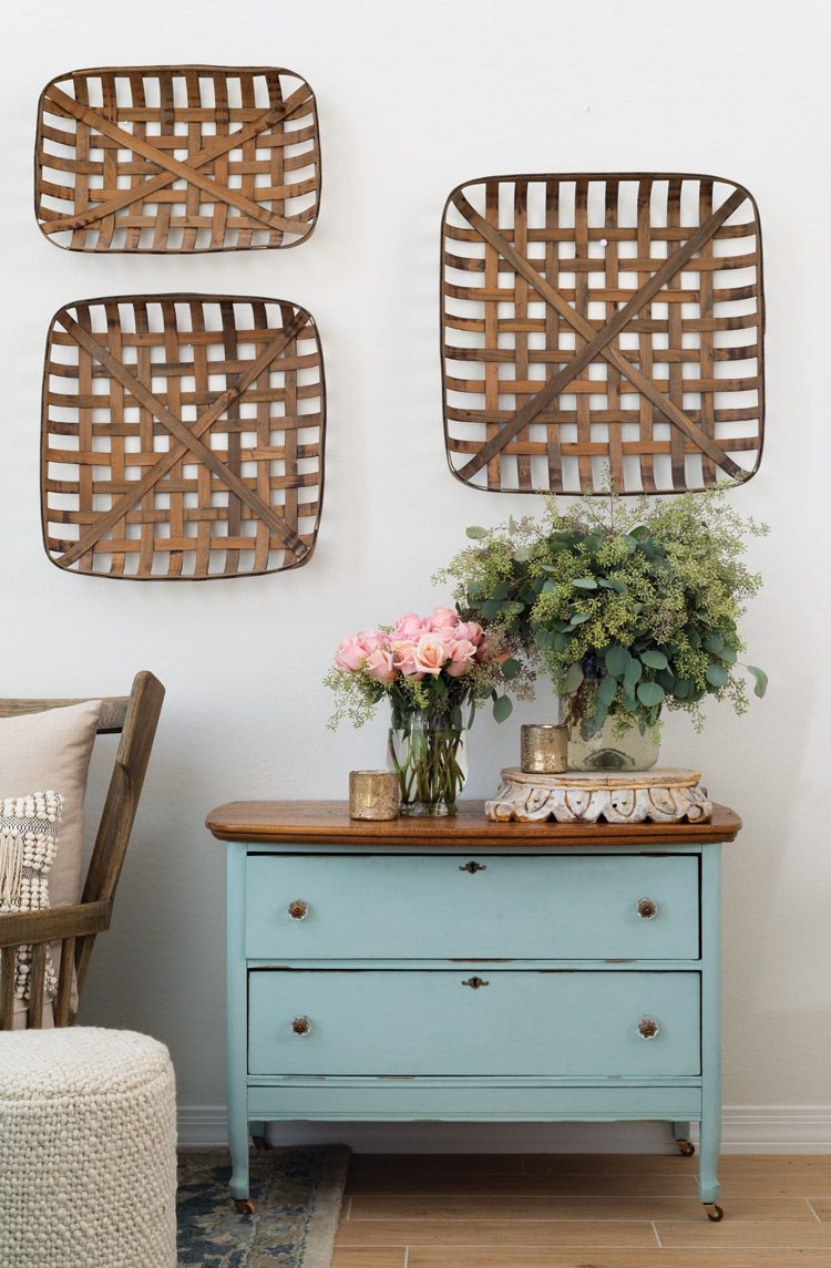 Dresser Robin Egg Blue Woven Tobacco Basket Styling