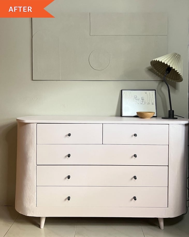 Dresser showing Rounded Side Panels and Pale Pink Finish