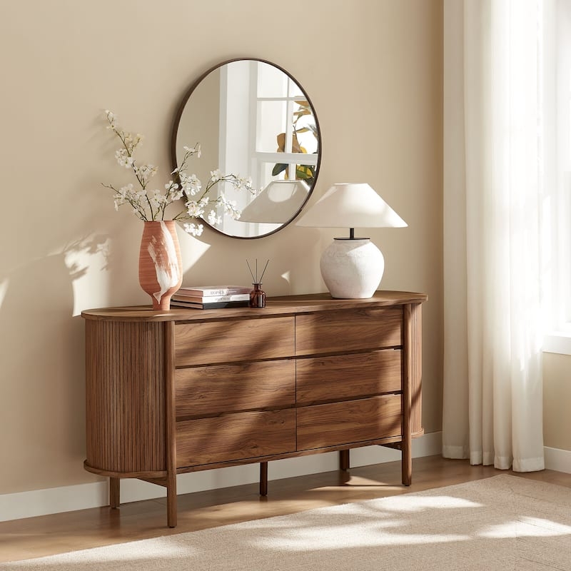 Dresser Walnut Curved Sides Ribbed Wood Storage Organizer