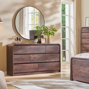 Dresser Walnut Eight Drawers Minimalist Handle-less Dresser