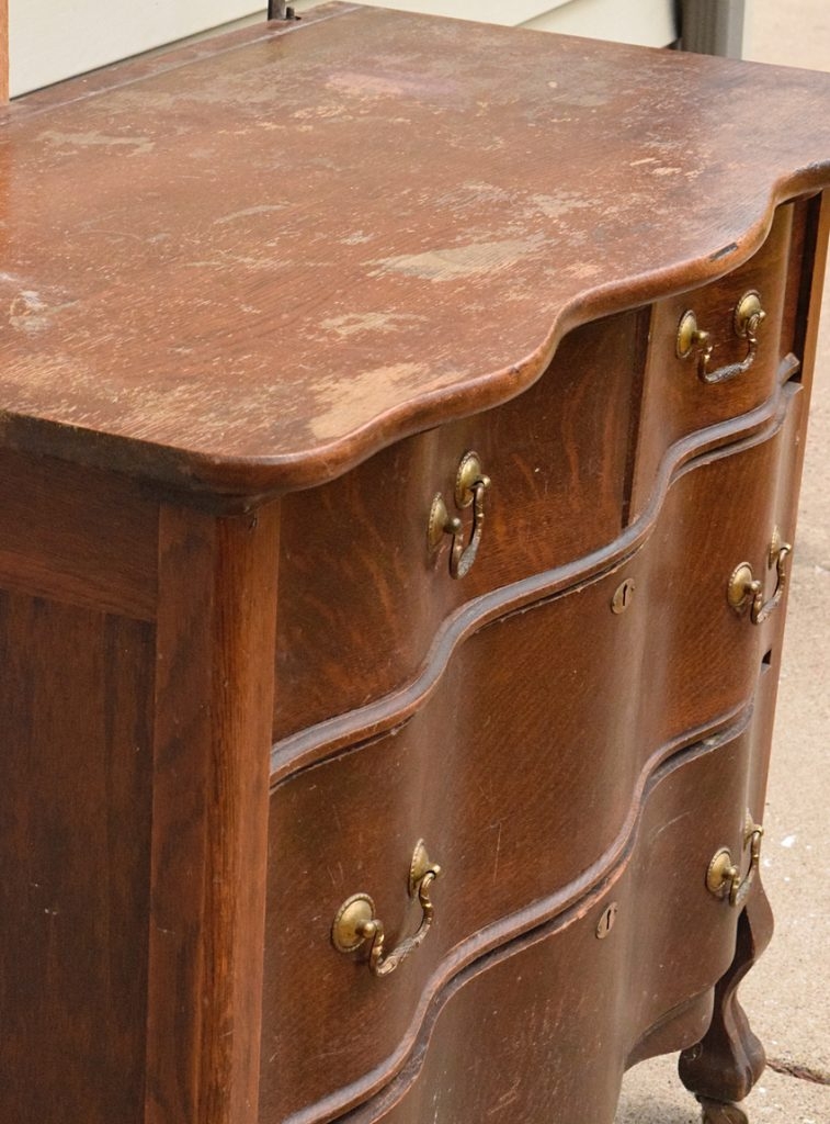 Dresser Warm Brown Scalloped Edge Antique Curved Dresser