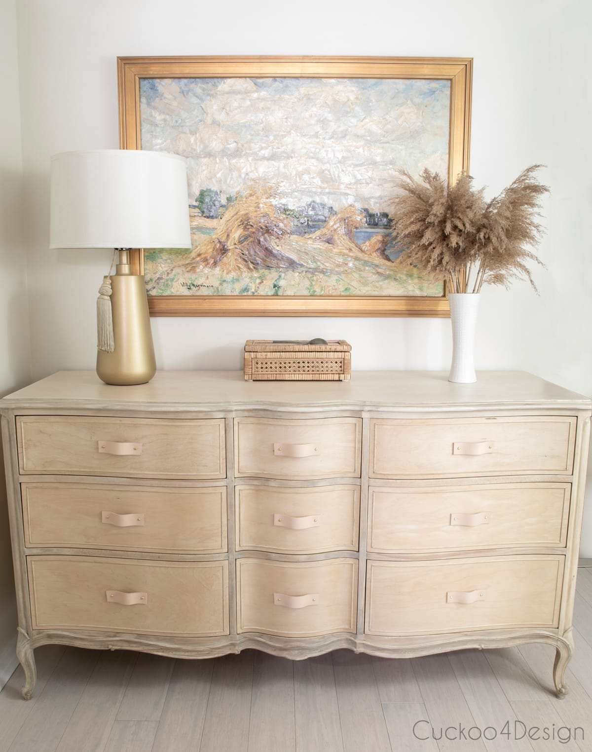 Dresser with Bleached Finish and Leather Loop Pulls