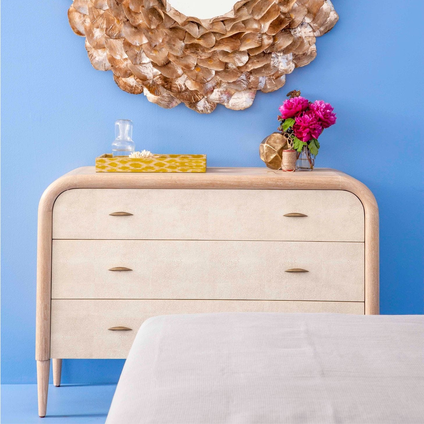 Dresser with Faux Shagreen Panels and Whitewashed Oak