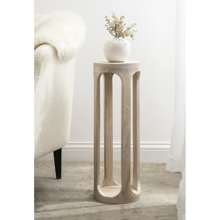 Drink Table Whitewashed Finish 8 Inch Diameter Coastal Boho
