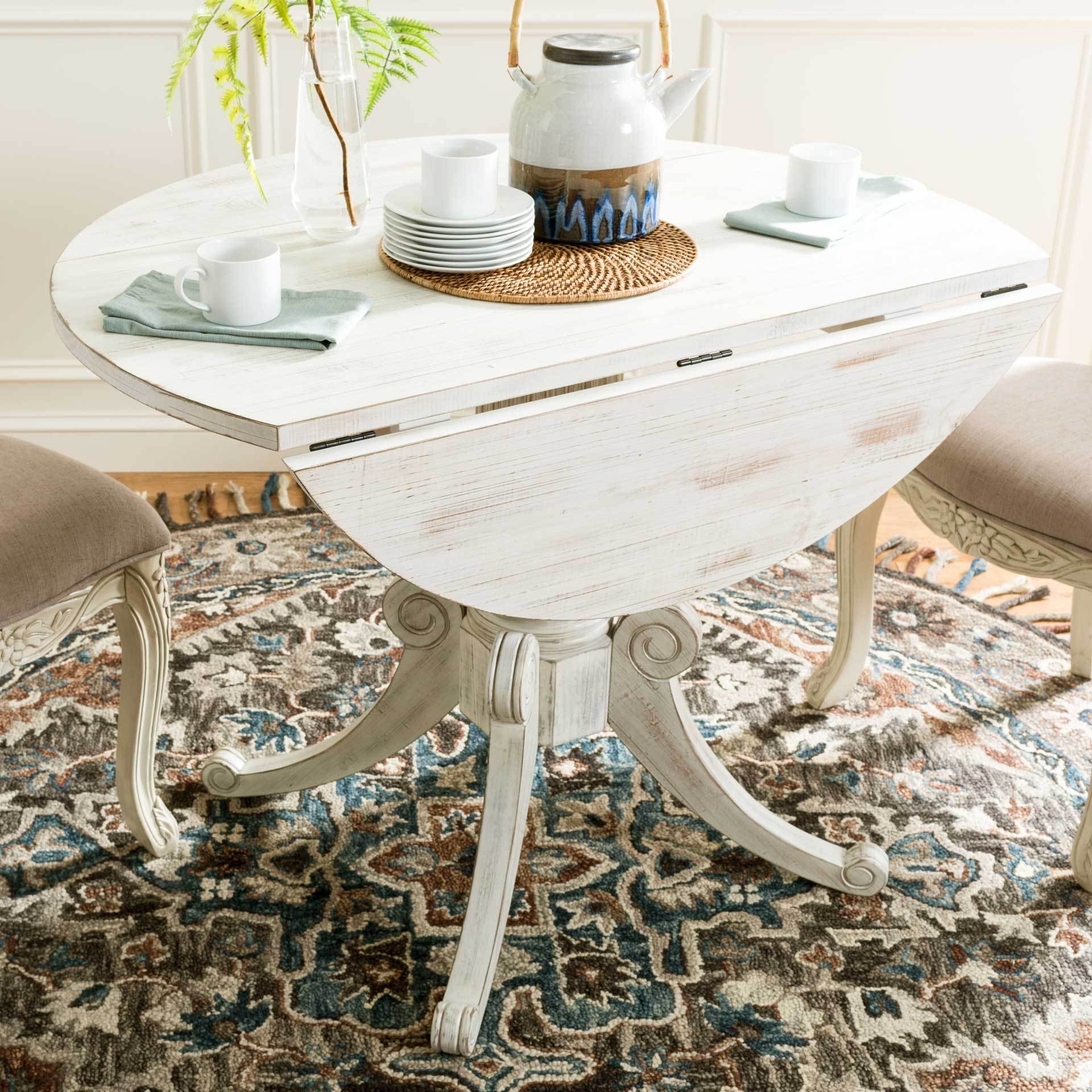 Drop Leaf Dining Table with Scrolled Pedestal in Antique White