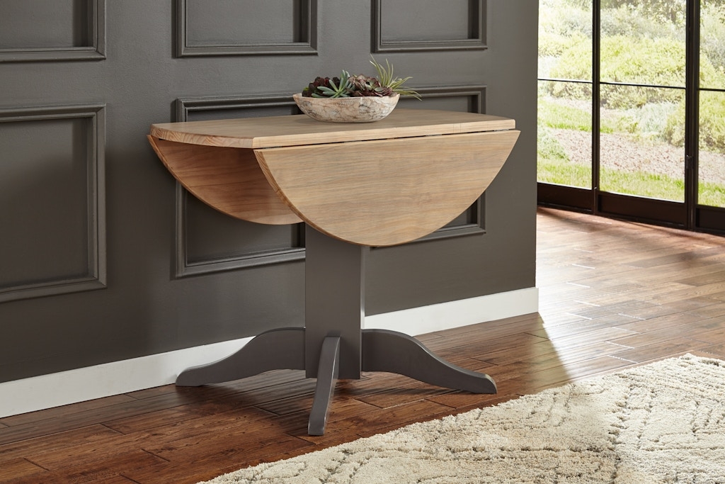 Drop Leaf Table with Charcoal Pedestal and Two Tone Wood Top
