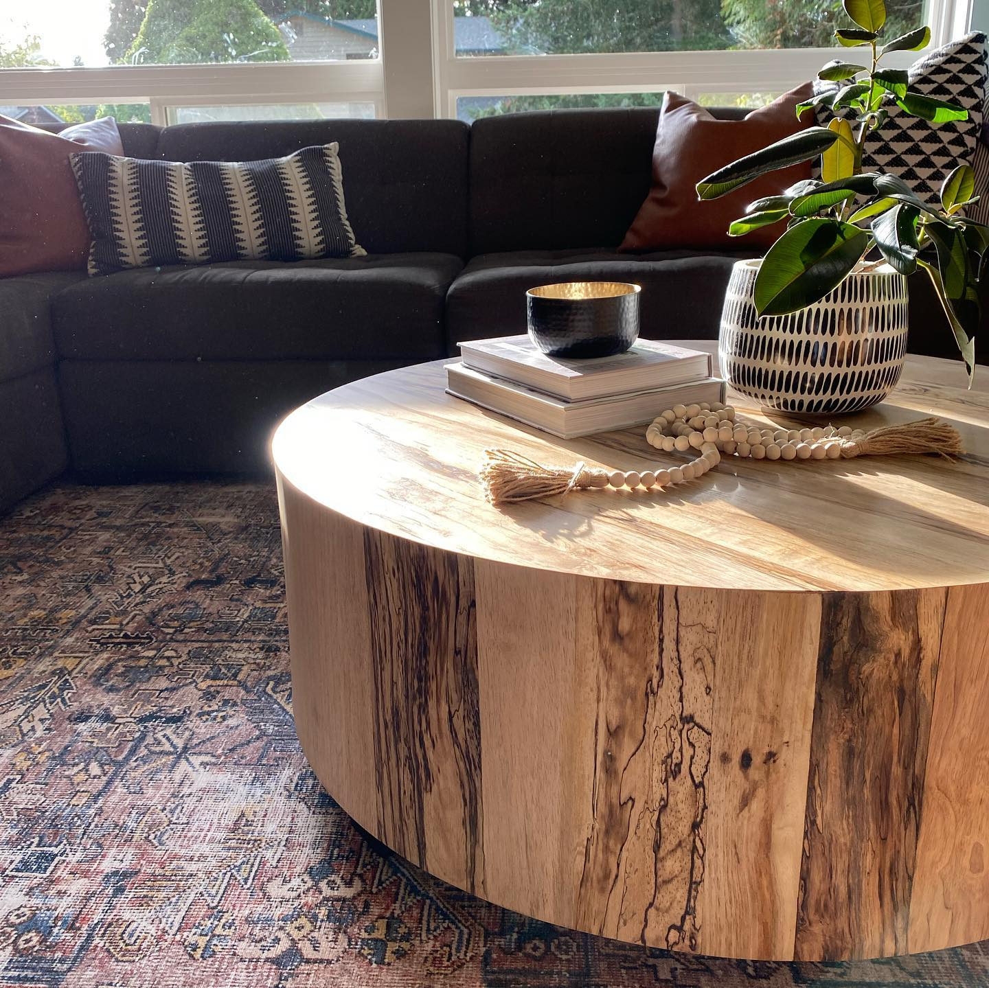 Drum Coffee Table in Spalted Wood with Low Profile Shape