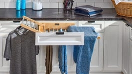 Drying Rack Drawer includes Pull-Out Rods and Wood Accents