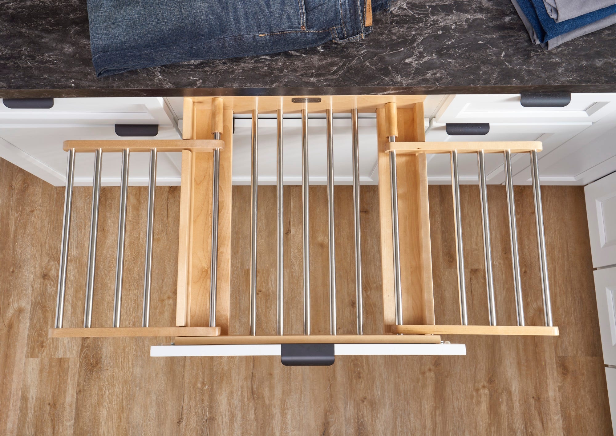 Drying Rack Drawer with Collapsible Wings and Wood Frame