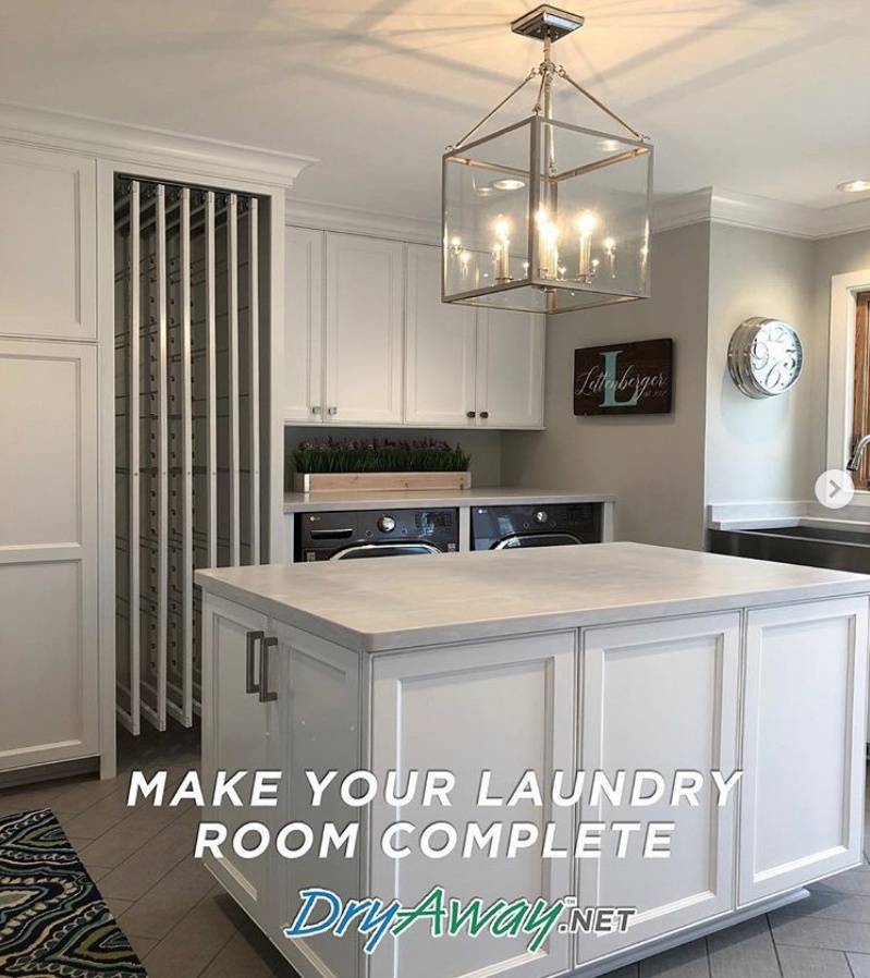 Drying Rack System with Laundry Island and Shaker Cabinets
