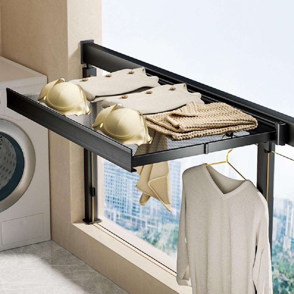 Drying Rack with Mesh Shelf and Matte Black Wall Mechanism