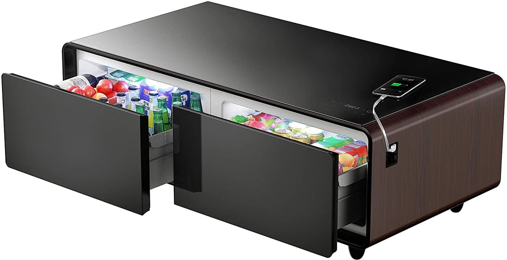 Dual Drawer Coffee Table Fridge with Coffee Table Charging Station