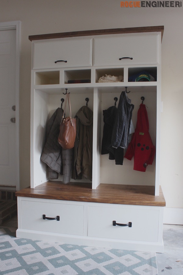 Dual Tone Mudroom Lockers with Overhead Storage Cabinets