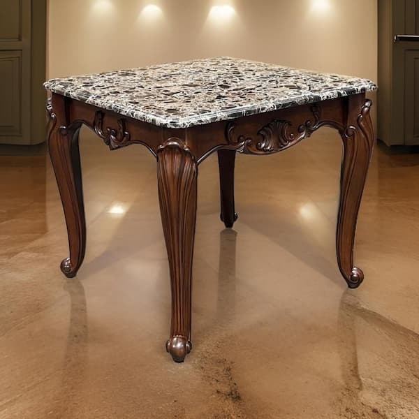 End Table Carved Shell Marble Traditional Marble Top End Table