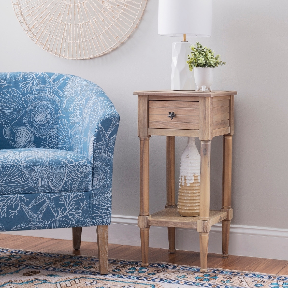 End Table Star Knob Weathered Wood Nautical Accent Furniture