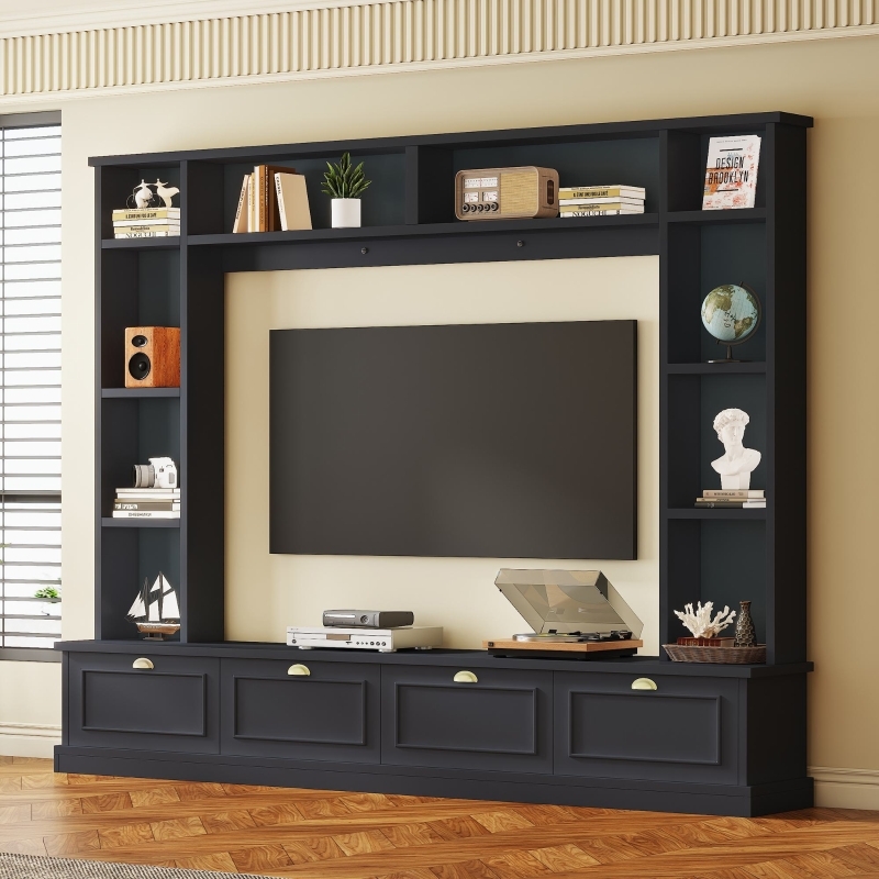 Entertainment Center Gold Cup Pulls Matte Black unit
