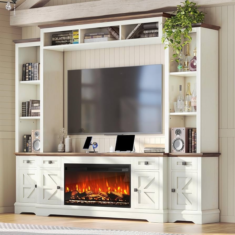 Entertainment Center Integrated Fireplace Barn Doors