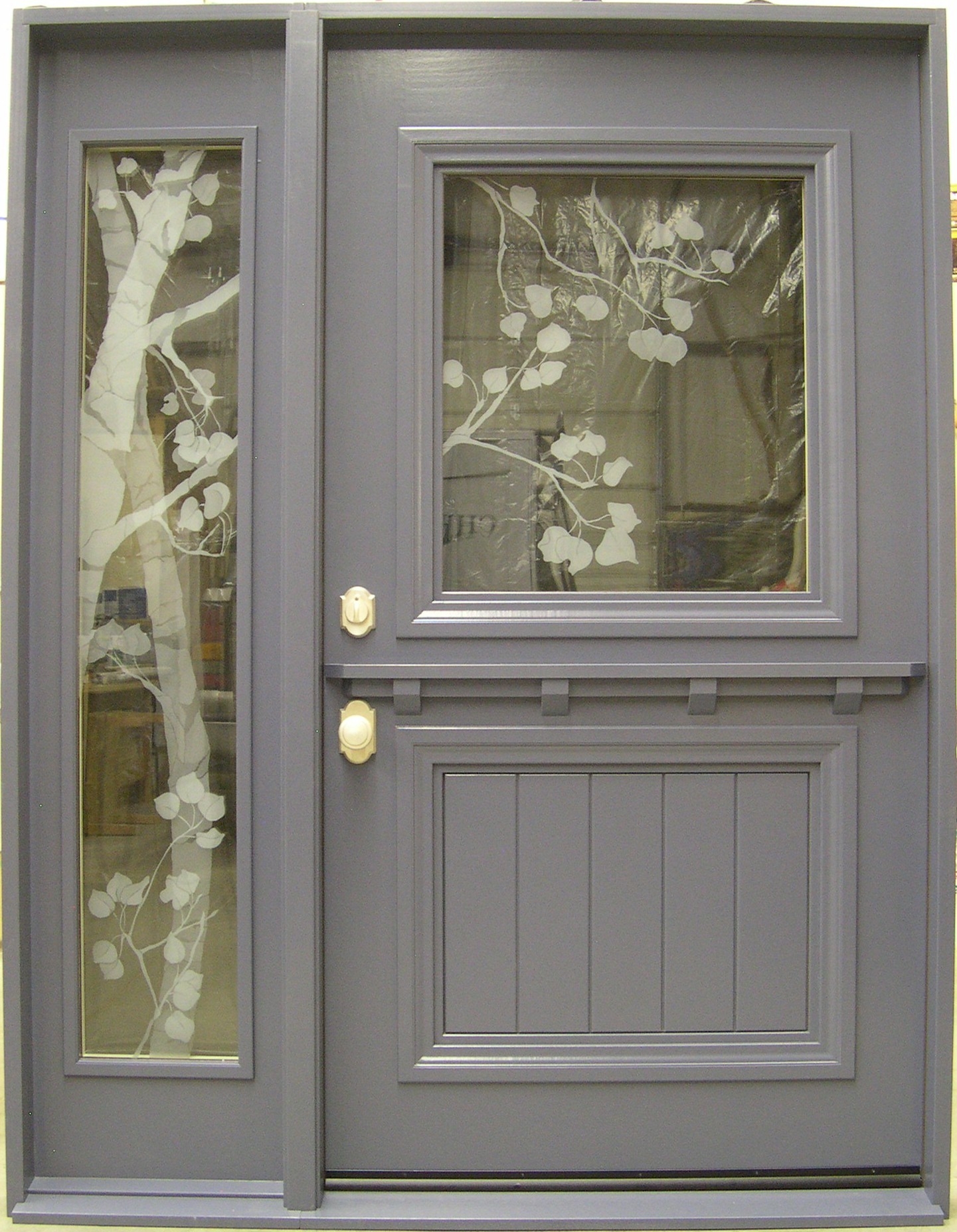 Entry Door Tree Motif Glass Etched Glass Entry Door