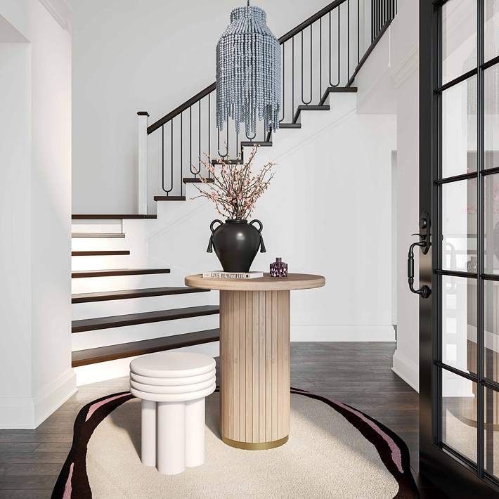 Entry Table In Natural Oak With Fluted Pedestal Base